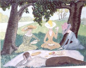 Image of Untitled [double sided - picnic scene and woman]