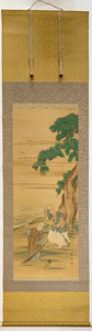 Image of Kakejiku (hanging scroll) with elderly couple, pine tree, cranes, turtle