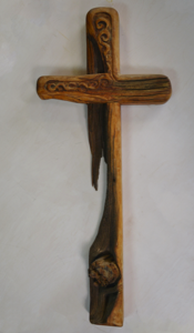 Image of Latin Cross Carved from Old Burned Timbers  