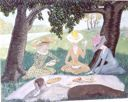 Image of Untitled [double sided - picnic scene and woman]