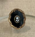 Image of Black Onyx Pin with White Flower in Center